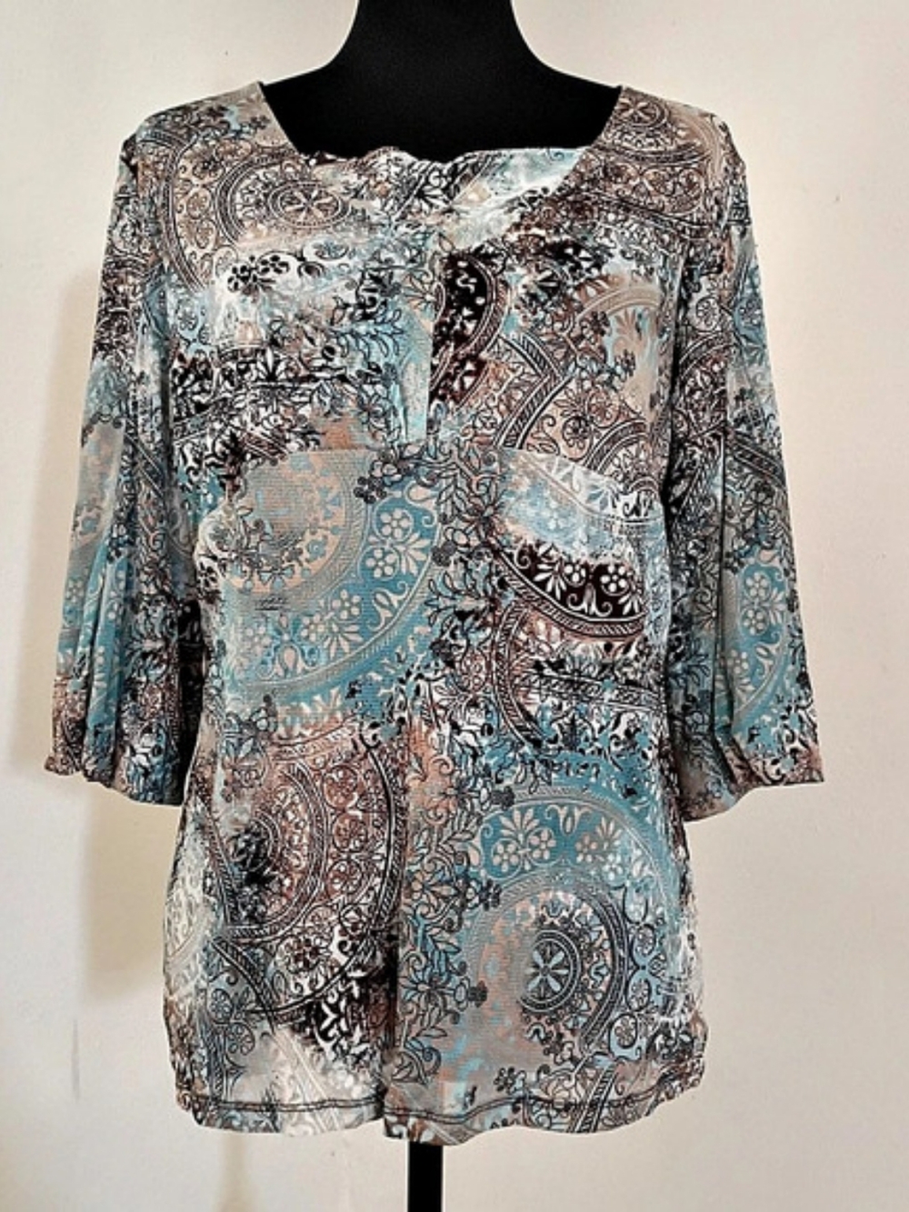 Emma James Paisley Top in Blue & Brown XL Like New